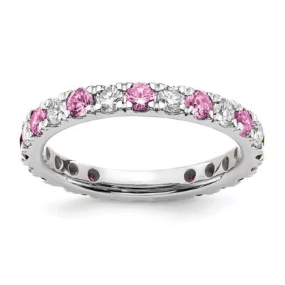 14K White Gold 1.7 Ct Lab Grown Diamond & Pink Sapphire Wedding Band Ring Size 5 - Image 1 of 4