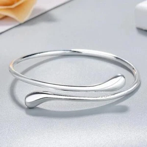 925 Sterling Silver Bracelets for Women fine Water droplets bangles Wedding Gift - Picture 1 of 7