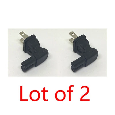2X 2 Prong Right Angle AC power Plug adapter IEC C7 receptacle to NEMA 1-15P -US - Image 1 of 4