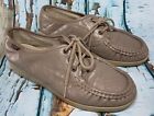 Sas Taupe Leather Loafers Lace Up Comfort Walking Shoes Soft Step Heel Womens 7