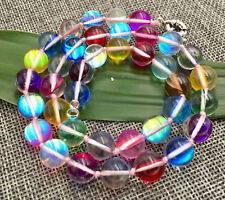 6/8/10/12mm Multicolor Gleamy Rainbow Moonstone Round Gems Beads Necklace 18'' 