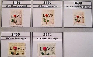Love Letter and Rose Complete Set of 5 MNH Scott's 3496 3497 3498 3499 and 3551 - Picture 1 of 2