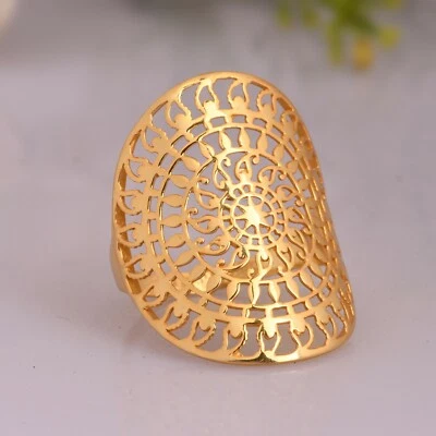 18k Gold Plated Mandala Sterling Silver Ring Filigree Handmade Rings For Her - Image 1 of 4