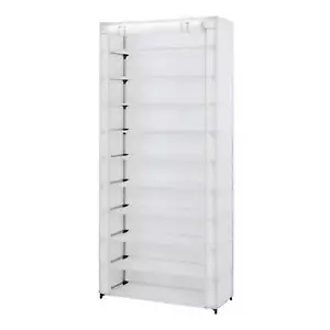 10 Shelf Organizer Shoe Rack with Cover to Hold 30 Pair Shoes, White,New Upgrade - Picture 1 of 8