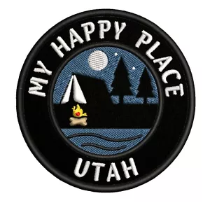 Camping Utah Patch 3.5" Embroidered Iron-on Applique Moon Stars Fire Nature - Picture 1 of 11
