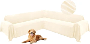Corner Sectional Couch Covers for Dog L Shape Sofa Cover with Tassel Chenille Su - Picture 1 of 7