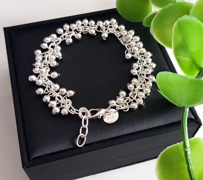 EDLES PERLEN ARMBAND 925 Silber Charm Zirkonia Bettel ARMKETTE Armreif Anhänger - Bild 1 von 4