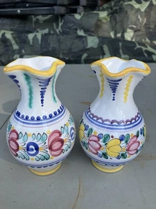 2 Modra Slov Ludova Majolika Handmade Small Floral Bud Vases - Picture 1 of 3