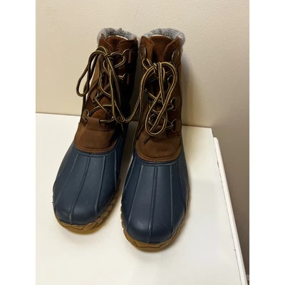 Sporto Women's Duck Boots Brown Blue Knit Cuff Lace Up Waterproof Winter Size 9 - Image 1 of 4