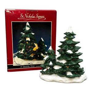 Vintage 1999 St Nicholas Square 8" Doppelbaum Schnee Weihnachten beleuchtet funktioniert mit Box - Bild 1 von 15