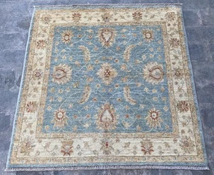 Tapis floral 3x3 bleu pâle Ziegler carré afghan chobi fait main taille unique Oushak - Photo 1/11