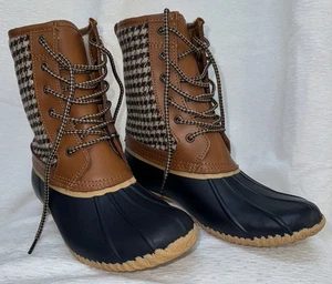 Neu mit Etikett Lands’ End Duck Damenstiefel Größe 7,0B marineblau Hahnentritt Sherpa gefüttert - Bild 1 von 9