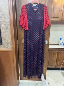 Vintage 70’s Hanae Mori Ban-Lon Maxikleid rot blau Gr. 10 - Bild 1 von 6