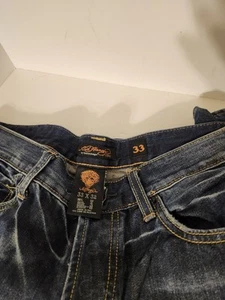 Vintage Y2K Ed Hardy Logo Spellout Denim Jeans Mens Sz 33x32 Button Fly - Picture 1 of 5