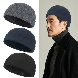 Unisex Fleece-Lined Brimless Hat Skull Cap Sailor Cap Beanie Winter Warm Outdoor - Picture 1 of 24
