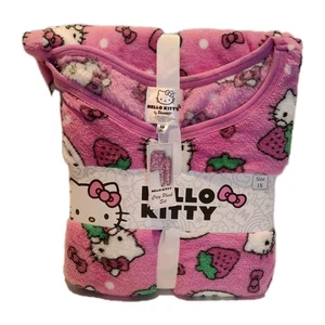 Damen 1X 2-teiliges rosa Sanrio Hello Kitty mit Erdbeere Fleece Pyjama Set - Bild 1 von 6