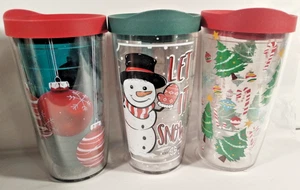 3er Set Tervis 16 Unzen Becher Weihnachten - Let it Snow - rote Ornamente Bäume + - Bild 1 von 8