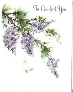 Vintage Card approx 4 X 5.5" - To Comfort You Sympathy Purple Glitter Flowers - Picture 1 of 3