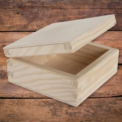 Small Wooden Box 11x11x5 cm / Square Plain Pine Storage Decorate Decoupage Craft - Image 1 of 4