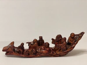 Vintage Chinese Hand Carved Wood Dragon Boat Statue / Figurine - Picture 1 of 10
