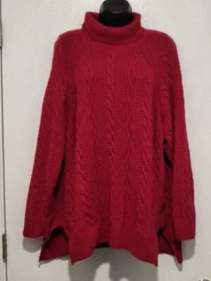 Suéter de cuello alto Jeanne Pierre para mujer talla 3XL tejido con cable granate festivo invierno Foto 1 de 4
