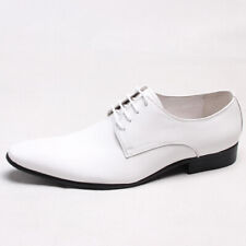 Wedding White Pointed Toe Lace Up Formal Dress Men's Real Leather Shoes Business