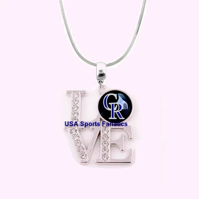 MLB - Colorado Rockies Team Love Necklace With Rhinestones On A 925 Snake Chain - Image 1 of 2