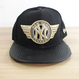 New York Yankees Hat Black Wool MLB Baseball Cap Leather Snapback 9FIFTY New Era - Picture 1 of 12