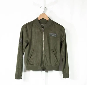 Hard Rock Cafe Lisbon Womens Bomber Jacket Keep Rock Alive Sz XSmall Olive Green - Picture 1 of 8