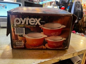 Vintage Pyrex 3-Piece Casserole Set (Autumn Harvest) - Picture 1 of 12