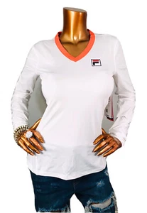 Top Fila S elasticizzato nuovo con etichetta outdoor tennis camicetta morbida maniche lunghe camicia taglio basso V - Foto 1 di 10