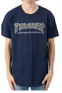 THRASHER SKATEBOARD MAGAZINE MENS GRAPHIC SKATE T SHIRT OUTLINE LOGO NAVY SMALL - Picture 1 of 1