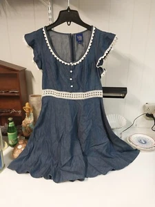Disney Beauty & The Beast Girls Sundress Short Sleeve Blue Denim & Lace Sz S - Picture 1 of 11