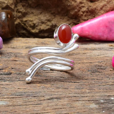 Bello Rosso Corniola Gemma 925 Argento Sterling Handmade Anello Tutte le Misure - Immagine 1 di 3