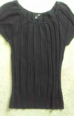 Suéter con cable negro para mujer talla grande manga corta top cuello redondo ligero Foto 1 de 4