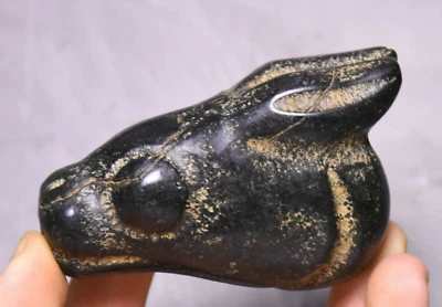 8cm Old China Hongshan Culture Meteorite Iron Stone Rabbit Beast Head Statue - Image 1 of 4