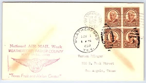 Cachet couverture semaine nationale de la poste aérienne WeatherfordTexas 1938 AC75 - Photo 1/2