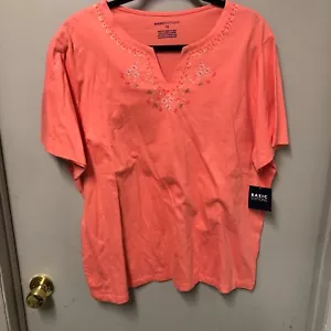 -NUEVO- XL Damas Ediciones Básicas Manga Corta Coral Top con Blusa Bordada - Imagen 1 de 9