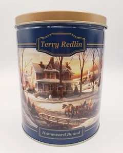 Vintage Christmas Tin Terry Redlin "Homeward Bound" 1999 Olive Can Co Navy Blue - Picture 1 of 9