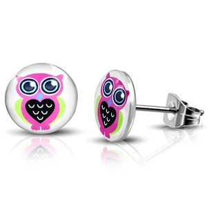 2er Set Edelstahl Ohr Stecker Eule Love Owl weiss rosa Piercing Ohrring Damen - Bild 1 von 1