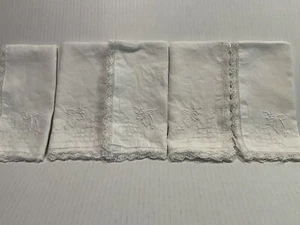 vtg 16" square white cloth napkin decorative border lightweight lot of 5 - Picture 1 of 7