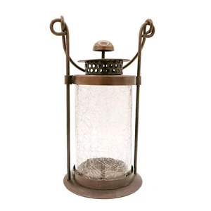 Vtg Antique STYLE Solid Metal Crackle Glass Candle Holder Lantern With Dome - Picture 1 of 11
