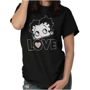 Cute Betty Boop Love Polka Dot Heart Cartoon Womens Graphic Crewneck T Shirt Tee - Picture 1 of 8