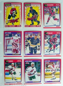 1991'S LOT OF 5 DEVILS HOCKEY CARDS +4 + 1 PLASTIC SHEET FOR COLLECTORS ALBUM, - Imagen 1 de 3