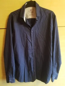 New SKOPES 15 1/2" Navy Blue Long Sleeve Slim Fit Cotton Business Shirt - Picture 1 of 3