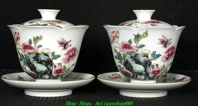 Par de tazas de té de copa de vino mariposa flor dorada porcelana color esmalte Yongzheng Foto 1 de 4