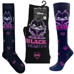 Disney Villains Halloween BLACK HEARTED Women’s Knee High Black Socks - NEW! - Picture 1 of 9
