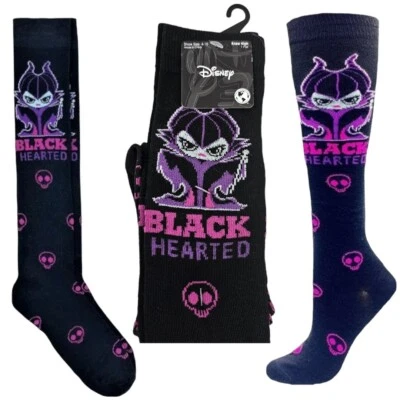 Disney Villains Halloween BLACK HEARTED Women’s Knee High Black Socks - NEW! - Image 1 of 4