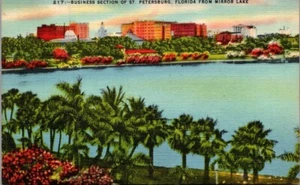 GESCHÄFTSBEREICH St. Petersburg, Florida FL vom SPIEGELSEE Leinen Postkarte - Bild 1 von 2