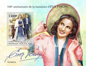 Estampillas de personas famosas de Eva Perón Juan de Togo 2019 montadas sin montar o nunca montada 1 V S/S - Imagen 1 de 1